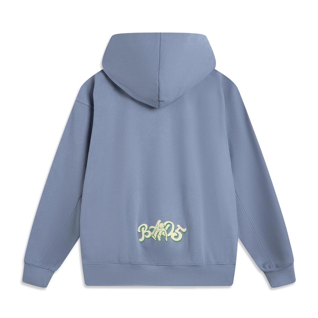 Li Ning Basketball Series Anti-Five Series Lettered Hooded Comfortable Breathable Versatile Loose Sweatshirt Men sweatshirt Breezy-Blue AWDUF81-3