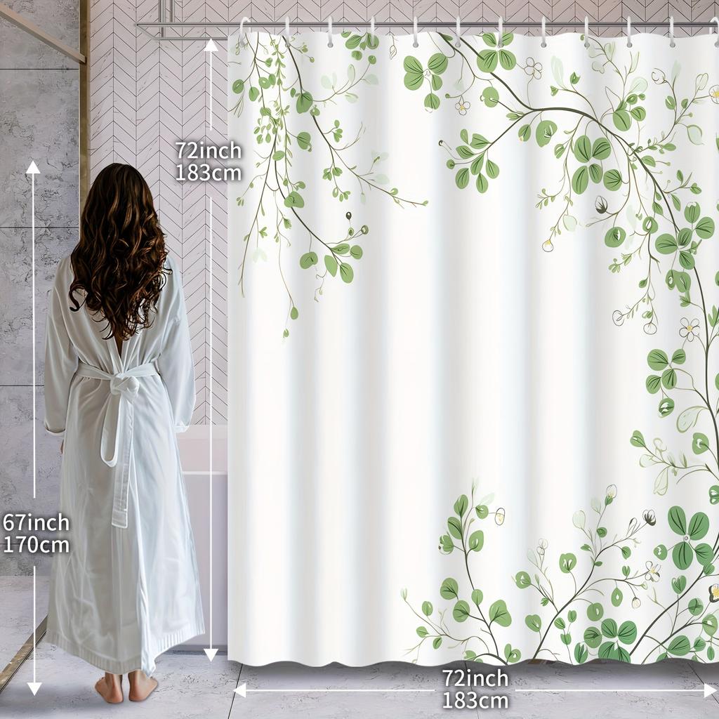 Fresh Green Plant Pattern Waterproof Shower Curtain Bathroom Decoration Partition Shower Curtain Suitable For Toilet