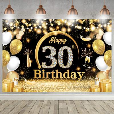 Black Gold Birthday Background Happy 30 40 50 60 Birthday Party Decoration Adult 40th 50th 60th Birthday Party Supplies Backdrop