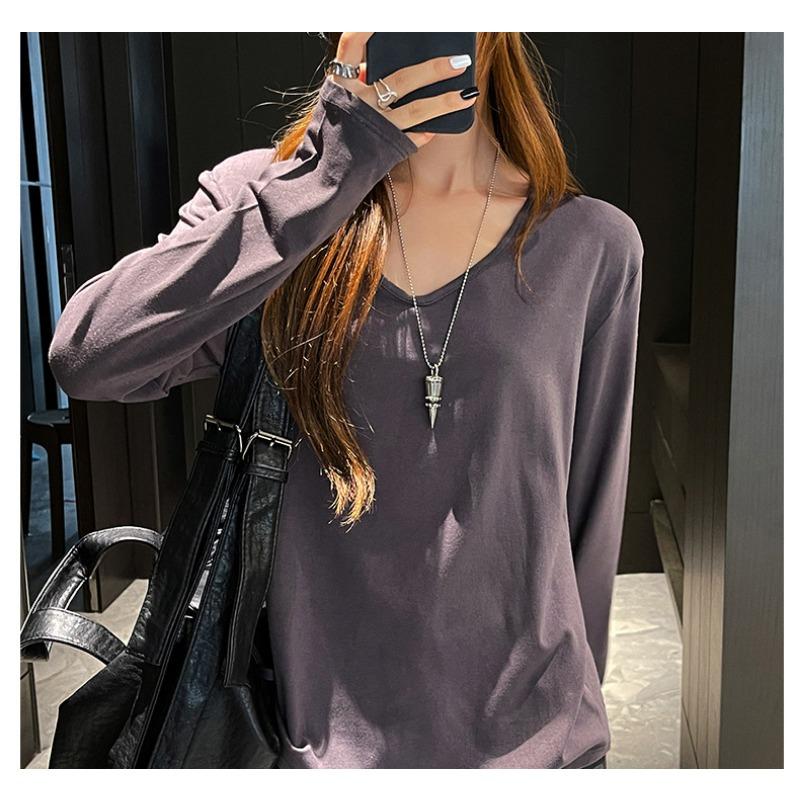 Women S Loose Fit V Neck Long Sleeve T Shirt Casual Lazy Style Top
