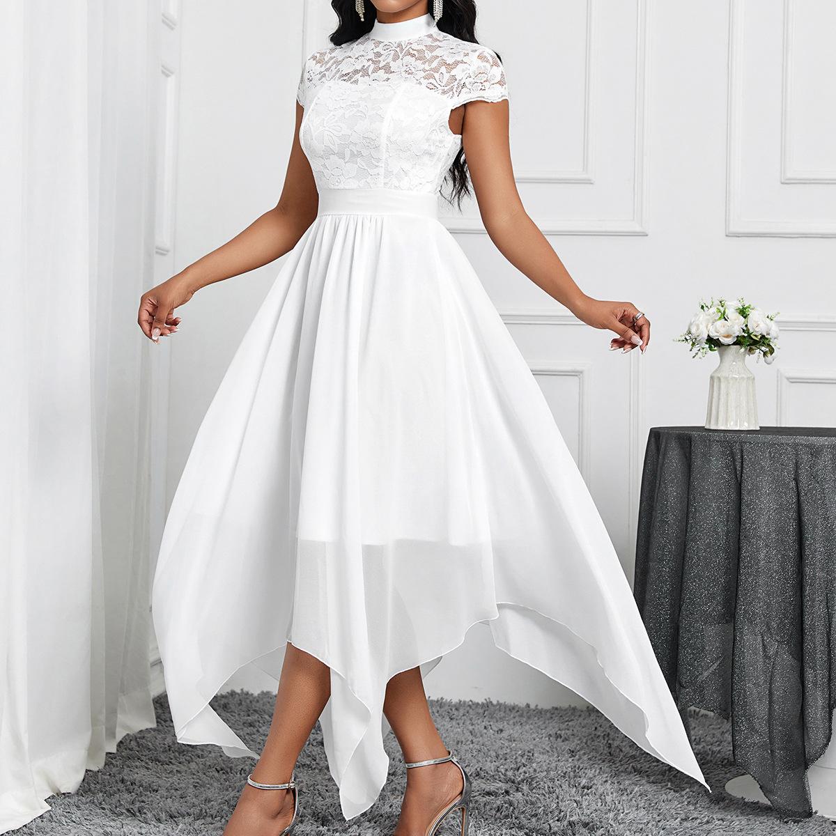 Spring and summer new European and American foreign trade cross-border special supply, niche design style, elegant temperament round sleeveless dress S белый