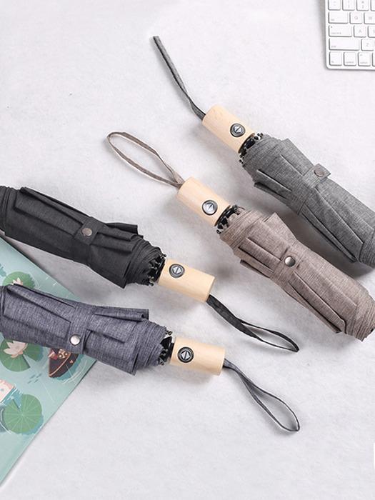 Gotivathy Ecowood 3-Tier Fully Automatic Umbrella with White Wood Handle black