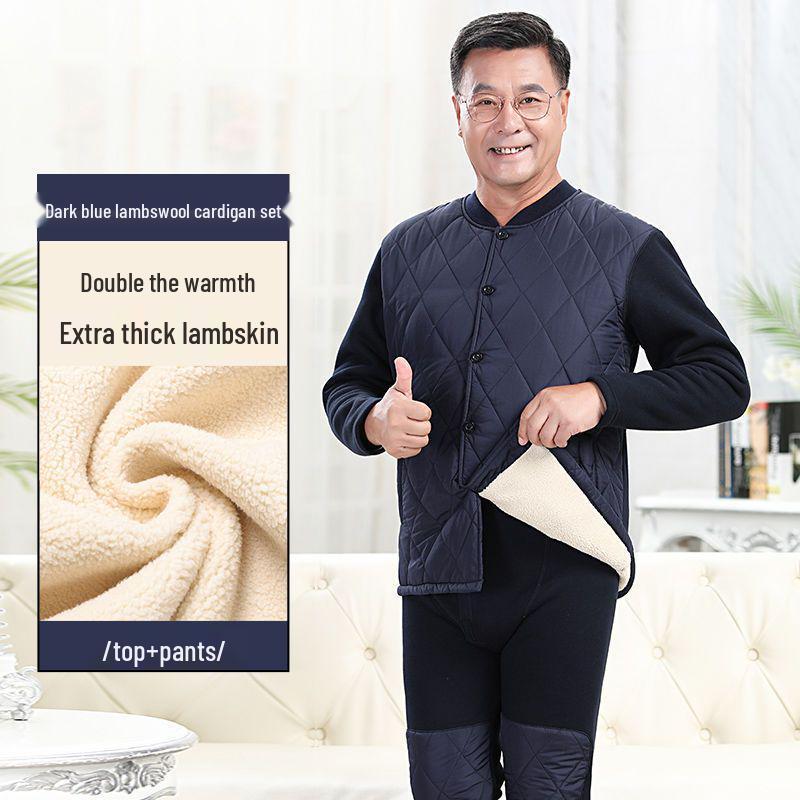 Premium Extra-Thick Winter Thermal Set for Middle-Aged and Elderly: Men's & Women's Velvet-Lined, Thick Warm Cardigan.