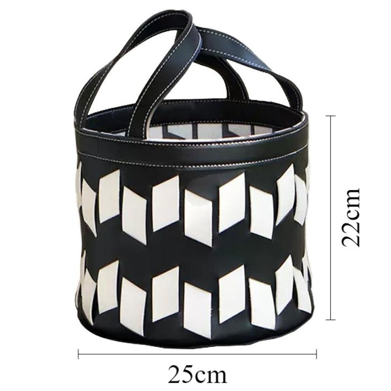 

Leather Woven Storage Basket Multifunction Organizer Baskets Luxury Organizing Basket Decorative Bedroom Baskets Home Organizers чёрный