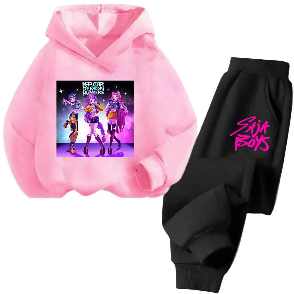 Kpop Hexenjagd Cartoon Mode Jungen Mädchen Lässig Locker Bedruckt Warm Bequemes Hoodie Hosen Set