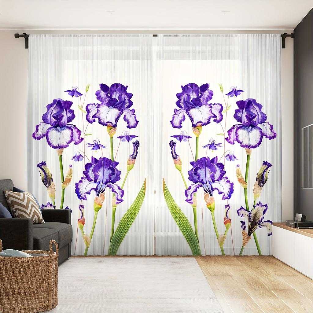 2 Stück Blumendruck Halbtransparenter Vorhang Lichtfilternde Vorhänge für Wohnzimmer Schlafzimmer Küche Café Heimdekoration cortinas