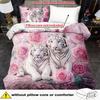 3pcs Pink Bedding Set Rose Flowers Tiger 3D Printed Cozy Soft Duvet Cover King Queen Twin Size Birthday Gift Adult Bedroom Decor