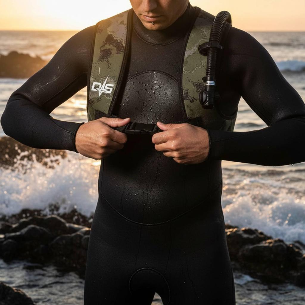 Weighted diving vest with adjustable buckle strap, jacket