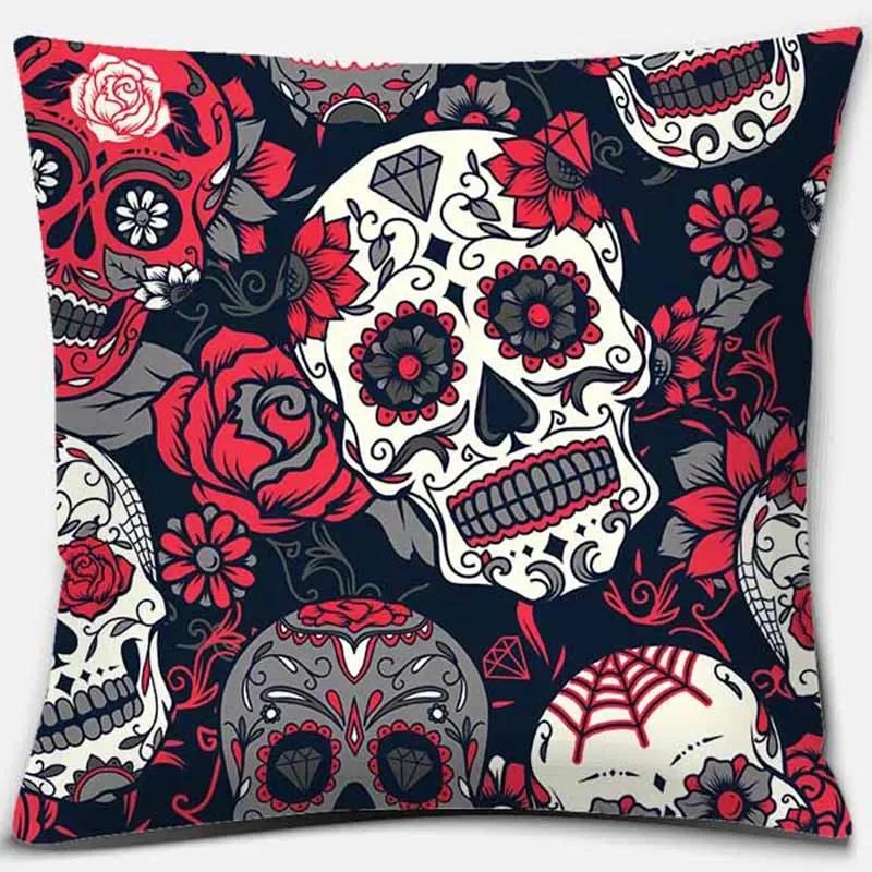 Fashion Skull Flower Series Pattern Printed Soft Square Pillowslip Polyester Cushion Cover Pillowcase Living Room Home Decor