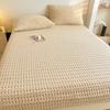 Solid Waffle Texture Fleece Fitted Sheet Autumn Winter Warm Mattress Protector Single Double Size Soft Bed Sheet with Pillowcase