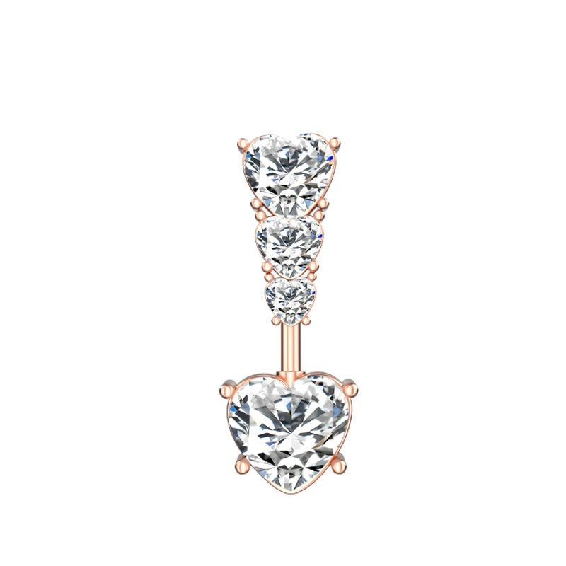 Europeiska och amerikanska New Aaa Peach Heart Zirkon Navel Ring Dripping Oil Bokstav Navel Nagel Piercing Smycken 