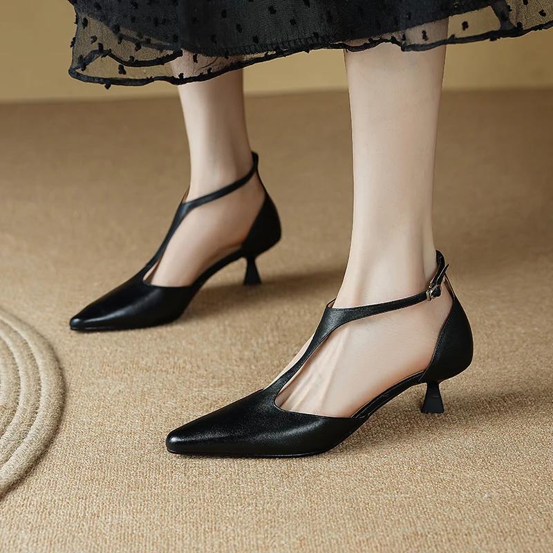 Fashion 2024 New Summer Sandals Cover Toe Sandals Pointed Toe High Heels Sandals for Women Handmade Women shoes Retro Stiletto Brown