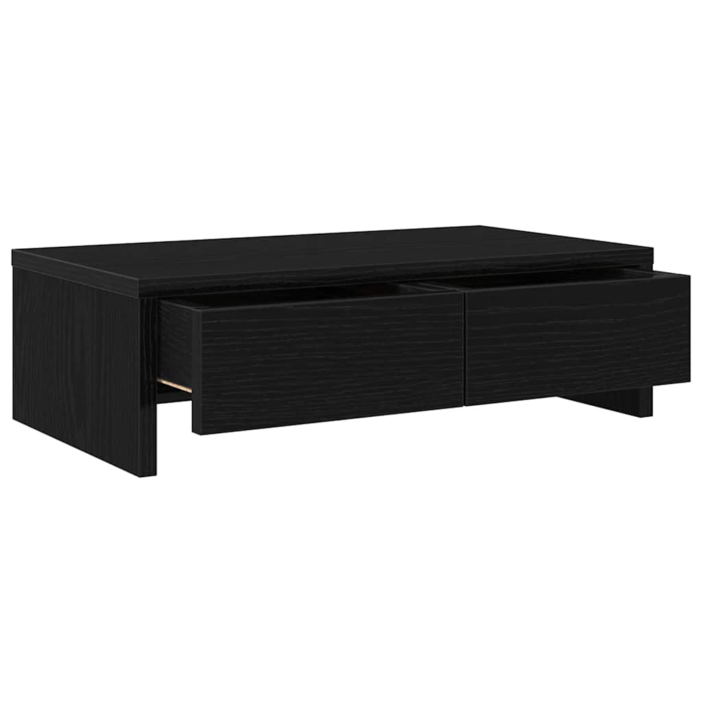 Dual Monitor Stand with Drawers Black Oak Effect 50 X 27 X 15 Cm