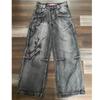 Amerikan Harajuku Vintage Baskılı Kot Pantolon Y2K Erkek Yıkanmış Gri Düz Pantolon Sokak Gotik Bol Unisex Pantolon Tide