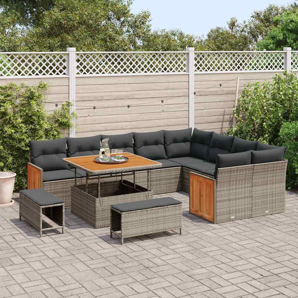 Garden Sofa Set with Cushions 13 Pcs Grey Poly Rattan