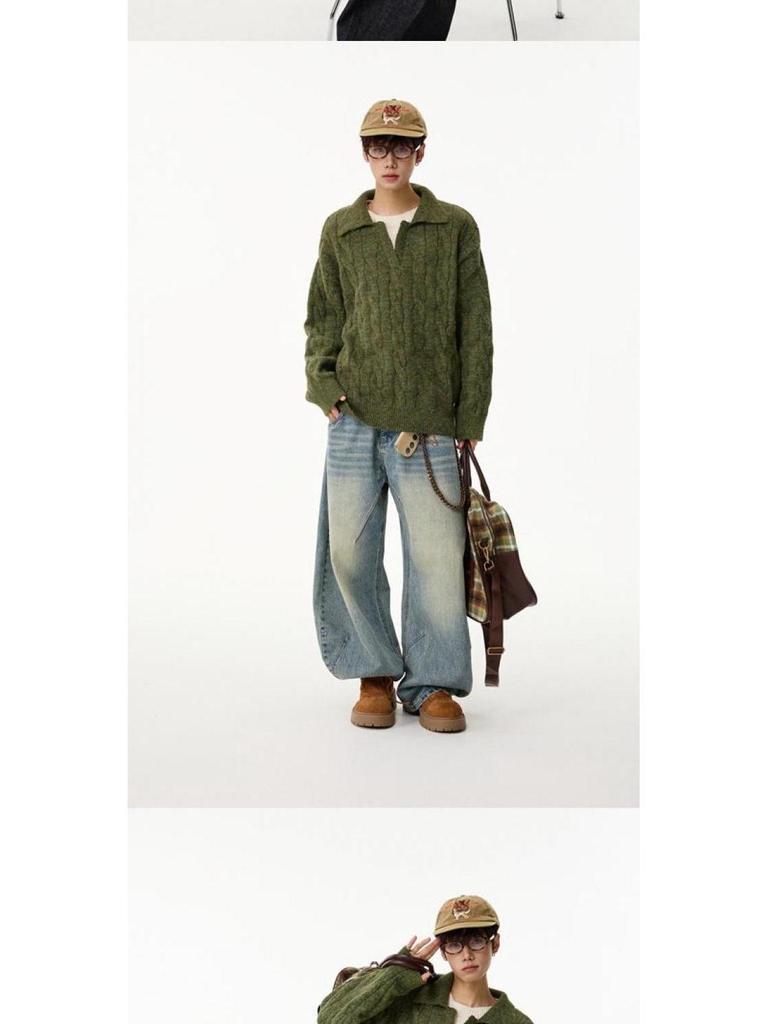Unisex Faux Two-Piece V-Neck Knit Sweater - Loose, Lazy Style Wool Base Layer for Autumn/Winter.