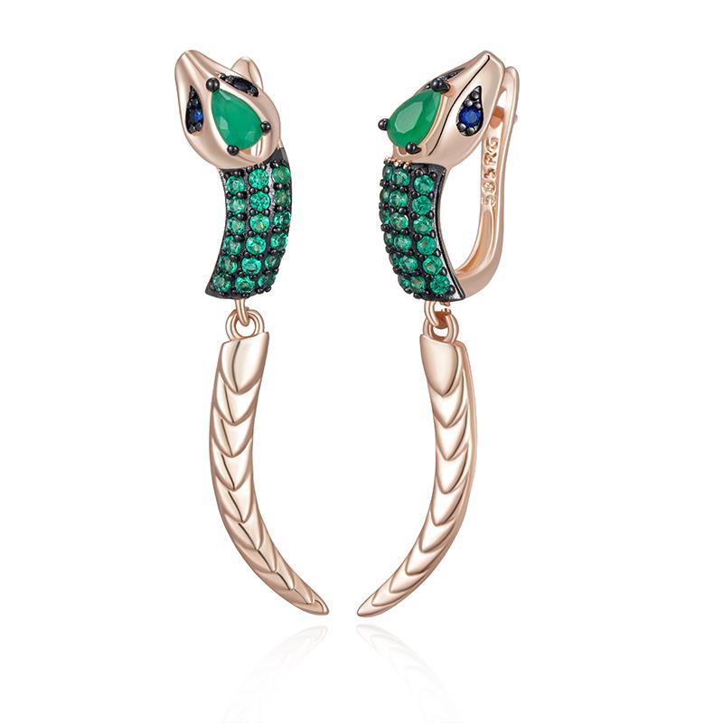

Современные серьги-подвески в форме змеиного хвоста, черные и розово-золотые, английские серьги, украшения из зеленого циркония, стильные женские аксессуары