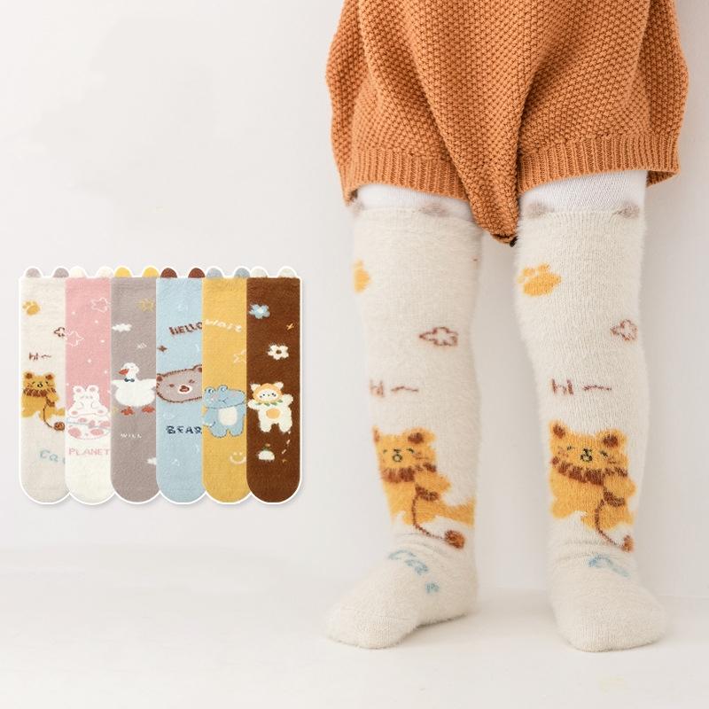 Autumn Winter Sweet Stockings Bowknot Imitation Mink Socks Winter Plush Warm Home Sleeping Socks Cartoon Cute Furry Tube Socks