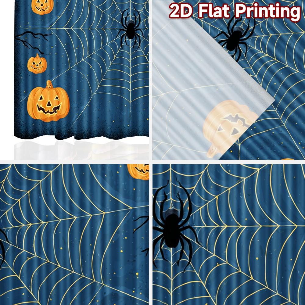 2D FLAT PRINTING 2pcs Curtains (Without Rod) Halloween Night with Spider and Pumpkins Easter Festival Creative Curtains