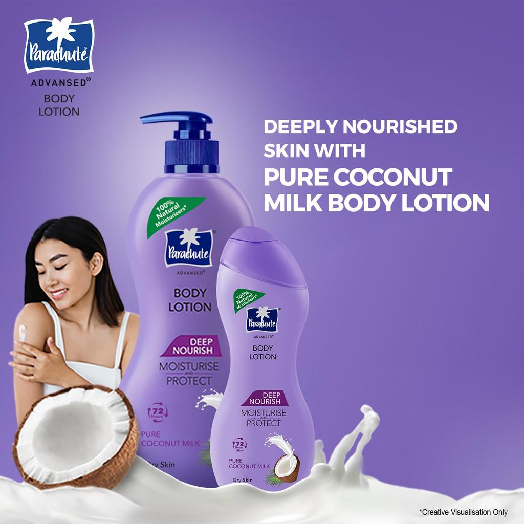 Parachute Deep Nourish Body Lotion For Dry Skin 600ml | Long-Lasting Moisture | Fast Absorbing Non-Sticky Glow Lotion For Men & Women