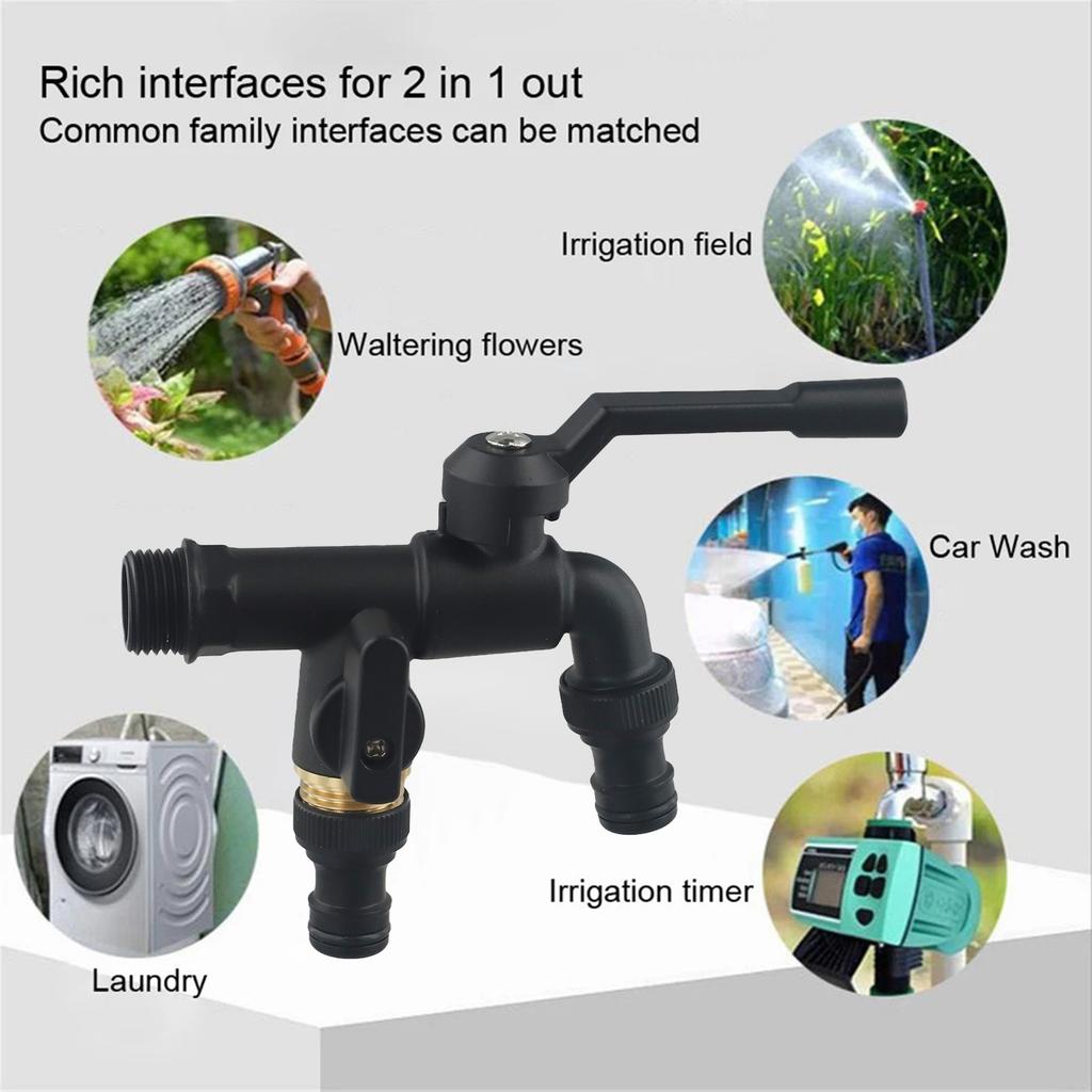 1Pcs Outdoor Garden Black Water Faucet Black Brass Garden Hose Faucet Antifreeze Faucet Double Outlet Single Export Tap Faucet