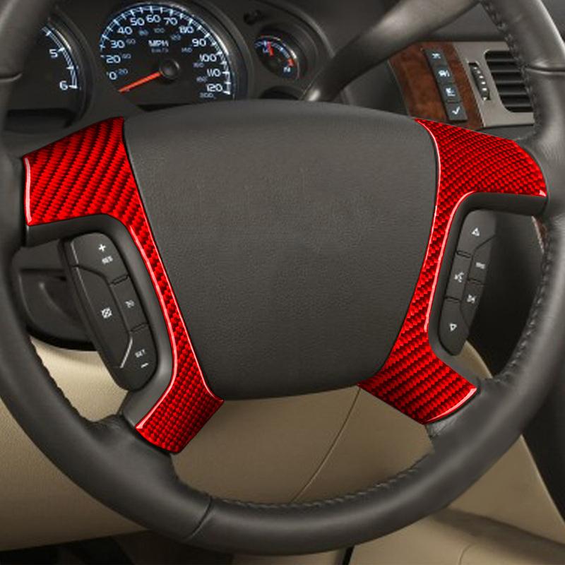 New Car Steering Wheel Button Cover Trim Sticker Decoration For Chevrolet Silverado Sierra 2007-2013 Red Black Carbon Fiber Look