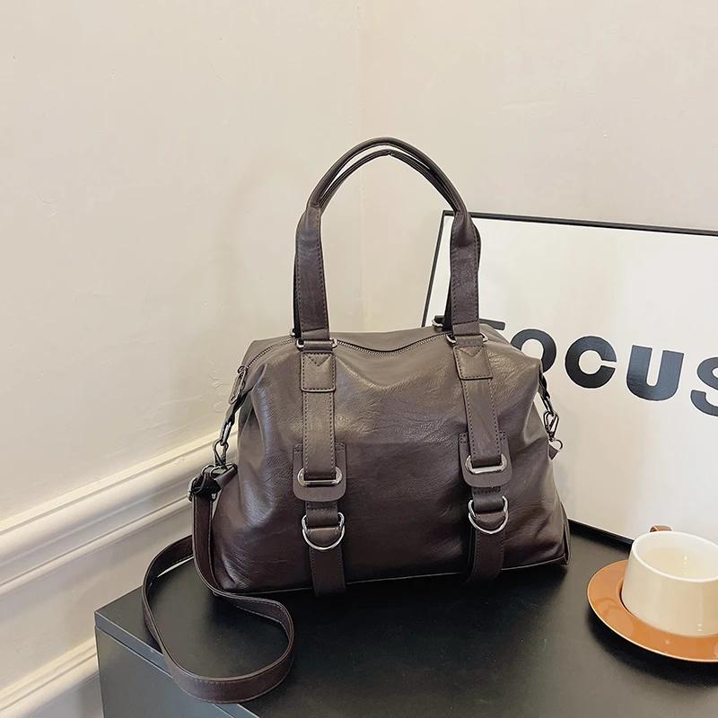 Women's Solid PU Soft Shoulder Bag Interior Zipper Pocket Casual Bags Large Capacity High Quality Fashion