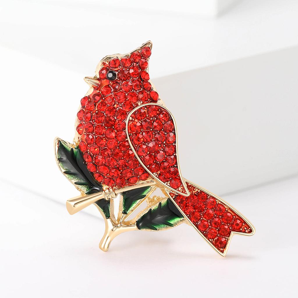 Enamel  Northern Cardinal Pin for Women Rhinestone Red Bird Animal Brooches Event Funny Luxury Gifts New Year Friends Decoration