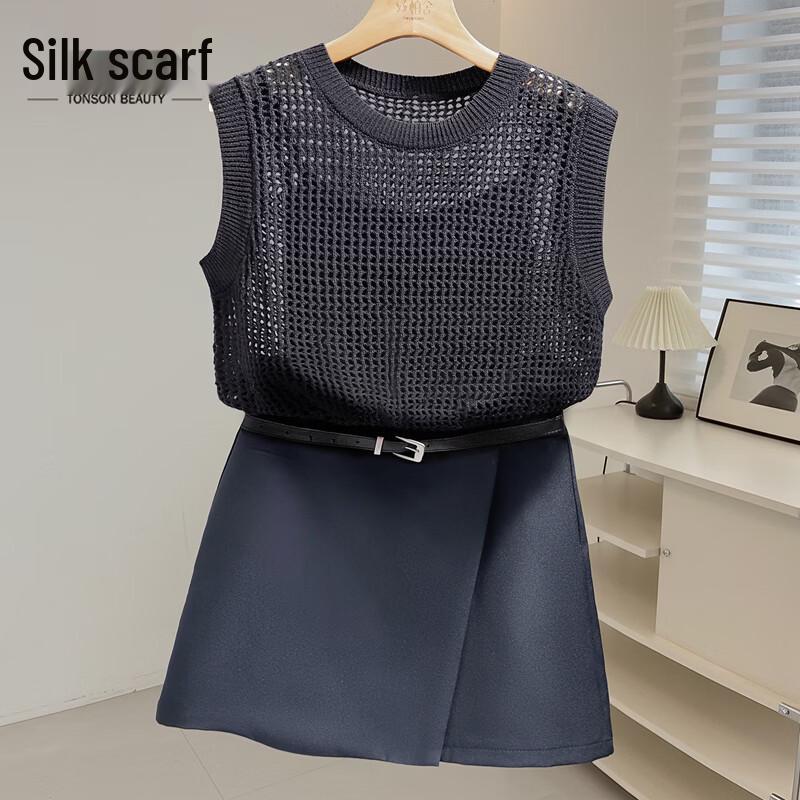 Женский вязаный топ с вырезами, круглым вырезом, без рукавов M