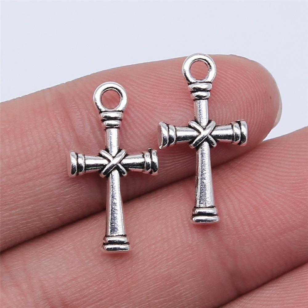 20pcs Cross Charms Handmade Pendant Making Fit Vintage Tibetan Bronze Silver Color DIY For Bracelet Necklace