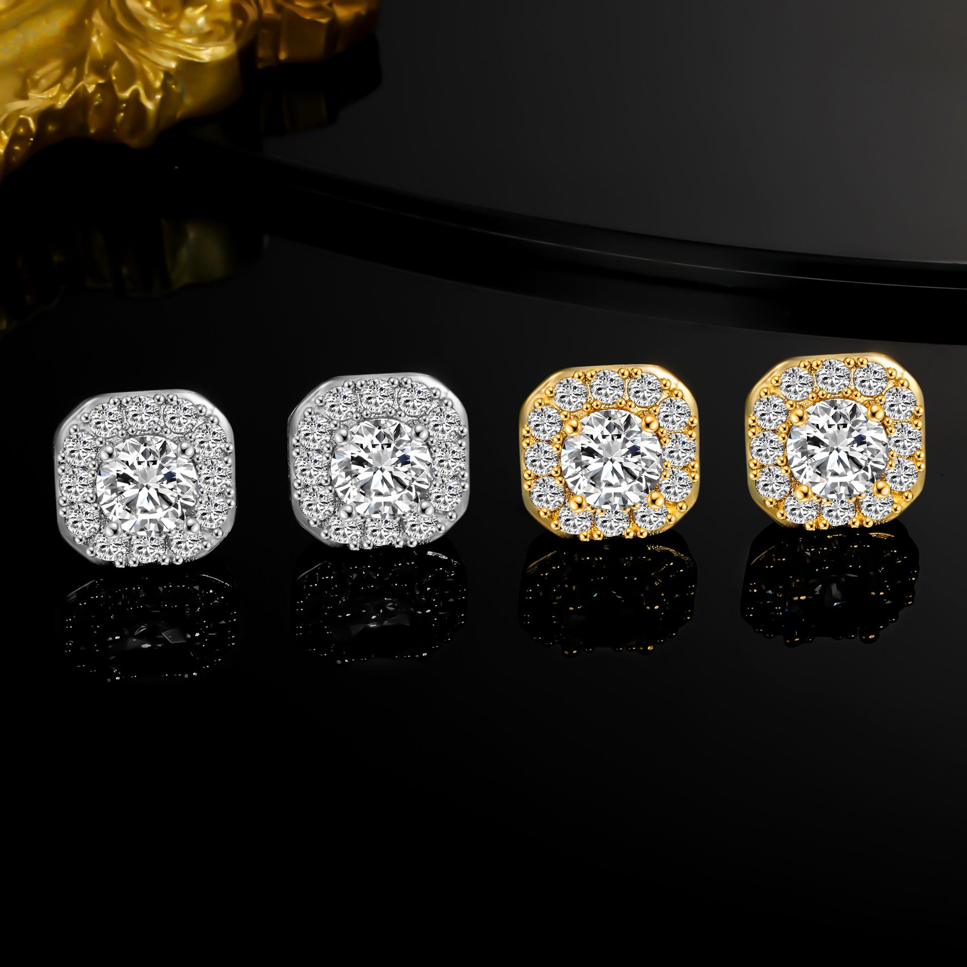 22646 Women's Platinum A Exquisite 12Mm Copper Inlaid Zircon Stud Earrings Fashion Design Trend Light Luxury Heavy Industry, Popular
