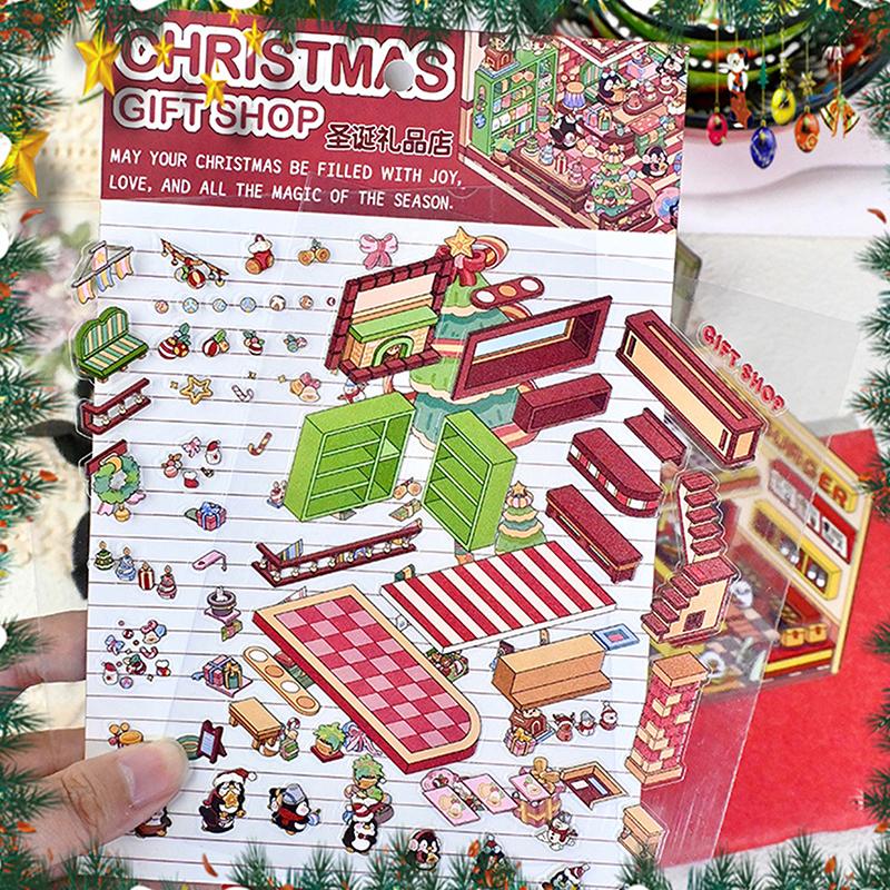1/4Pcs Christmas Diy 3D Landscaping Stickers Miniature Scene Cabin Stickers Scene Stacking Pasting Cute Adult Child Gift