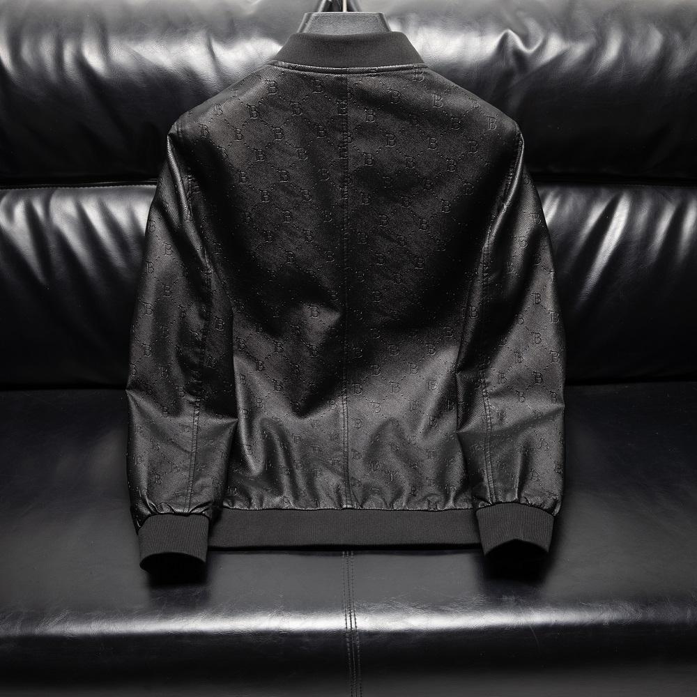 Spring and Summer New Men's Fashion B Letter Printed Leather Jacket Casual Versatile Baseball Collar Leather Jacket