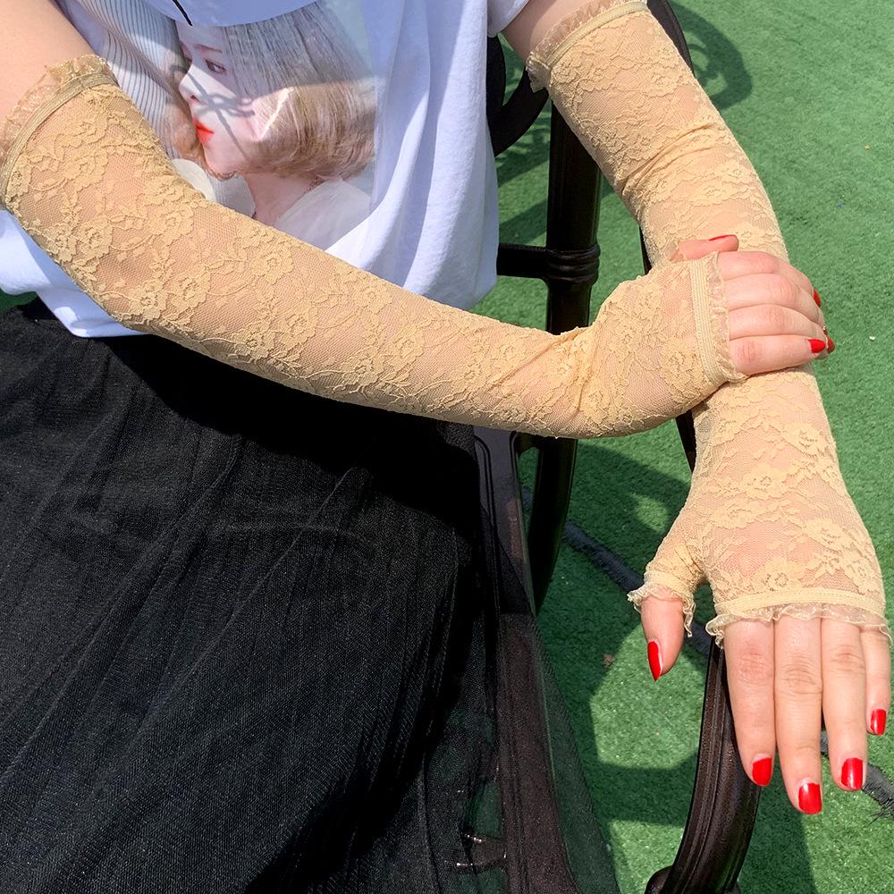 Half Finger Lace Gloves Women's Summer Sunscreen Cuffs Driving Riding Anti-ultraviolet Sun Leakage Finger Gloves