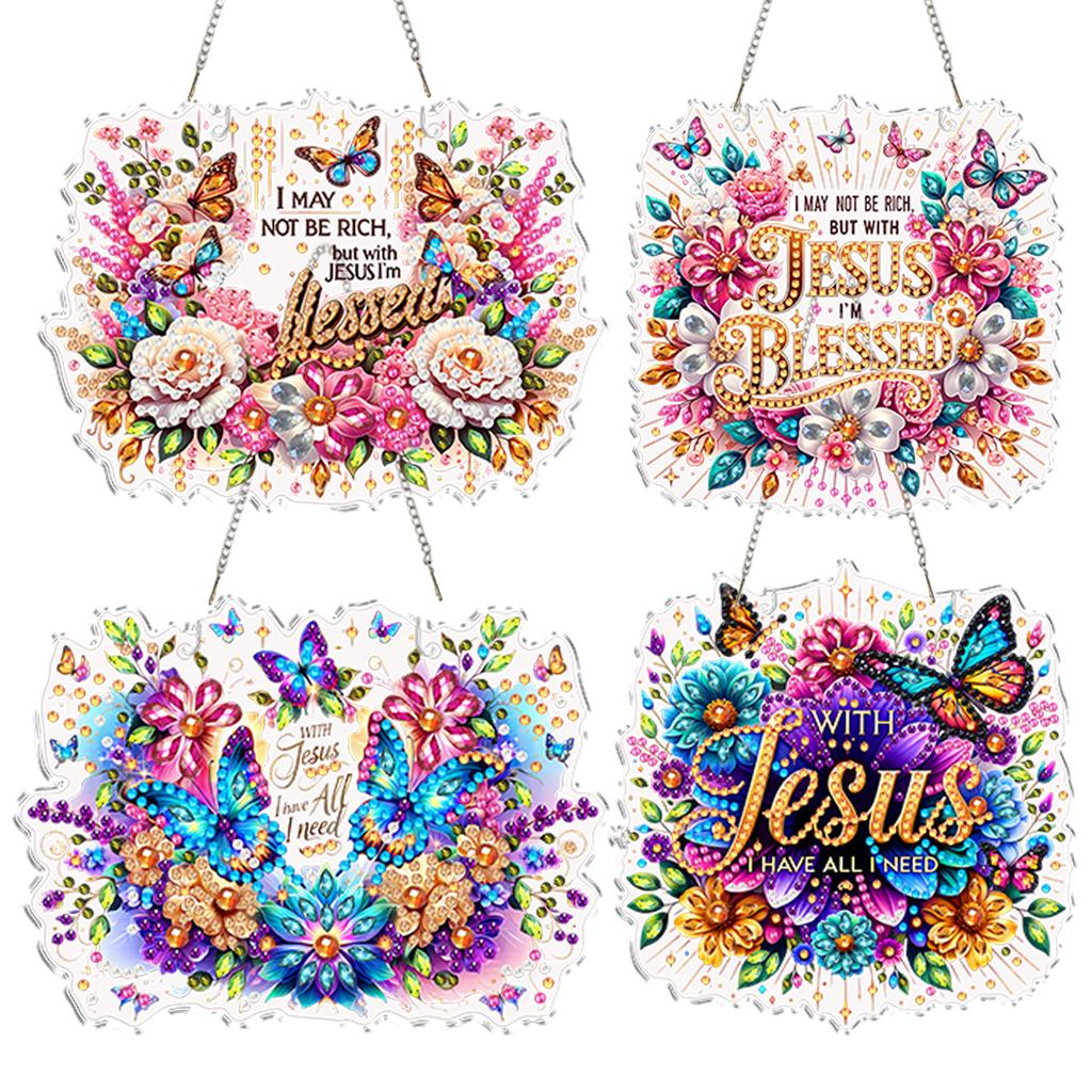 4Pcs 2D Flat DIY Special Shape Rhinestone Diamond Art Window Pendants Diamond Painting Kits Wall Decor for Home & Windows