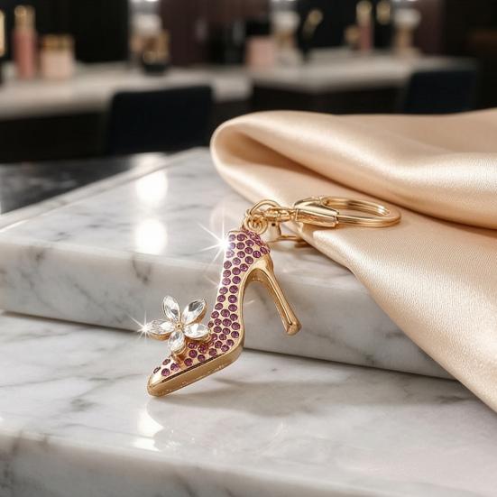 Keychain Pendant Sparkling Rhinestones High Heels Charm Key Chain with Lobster Clasp Electroplated Key Holder Bag Accessory