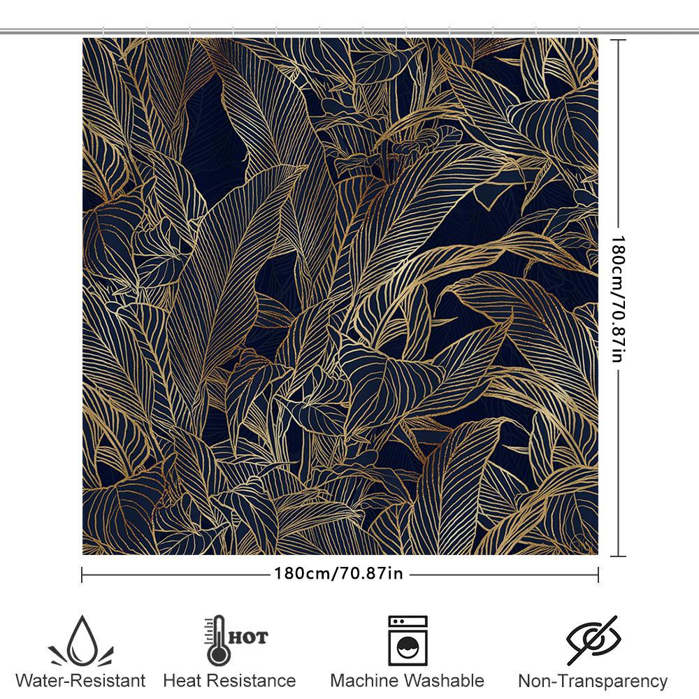 Luxuriöser Blau Goldener Blatt Duschvorhang Exquisite Dekorative Badezimmer Hängende Vorhänge Für Den Heimgebrauch Wasserdichtes Gewebe Für Badezimmer
