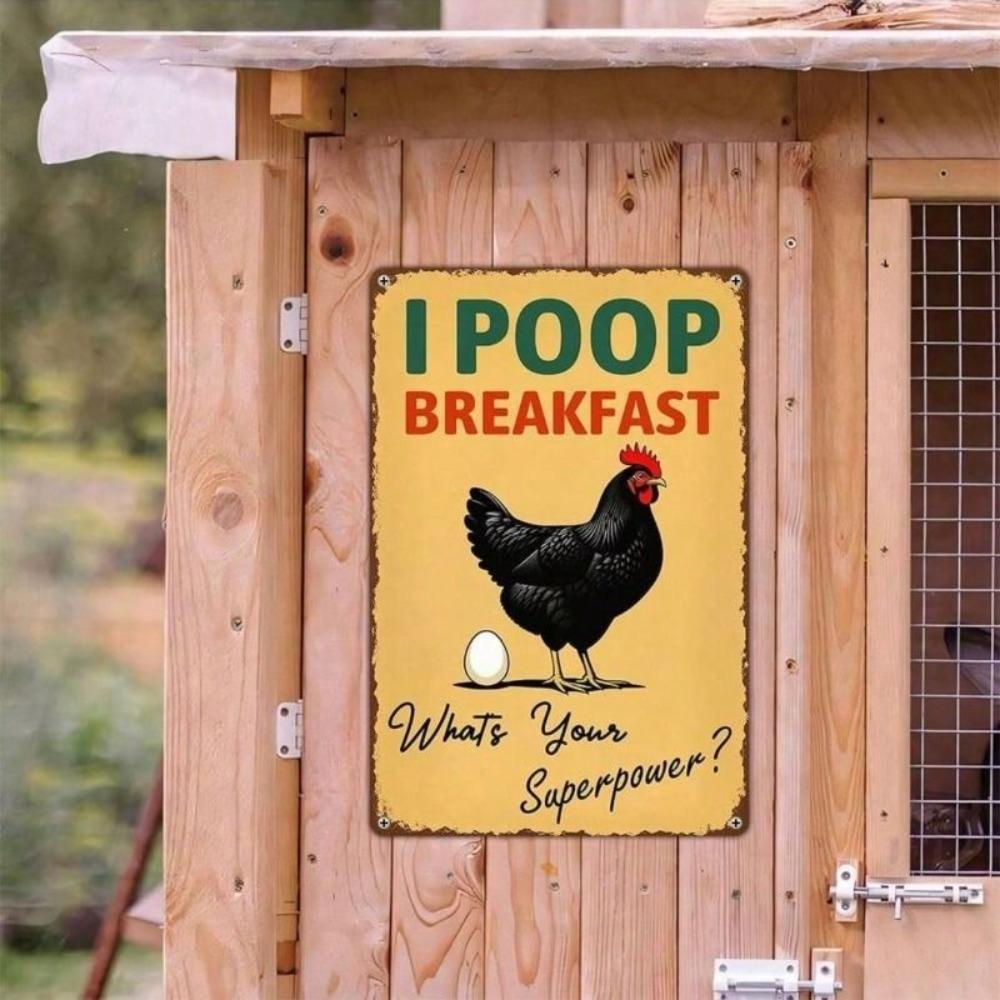 Vintage Metal Chicken Wall Sign for Toilet Humor Decor