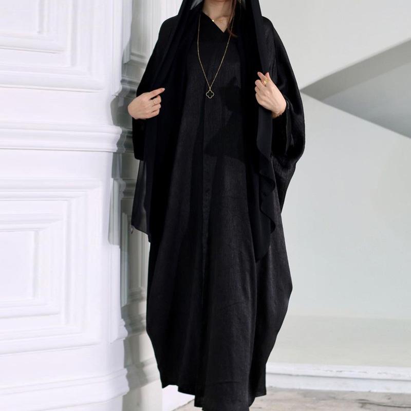 

2024 Middle Eastern Muslim Fashion Elegant Cardigan Dress Robe One Size чорний