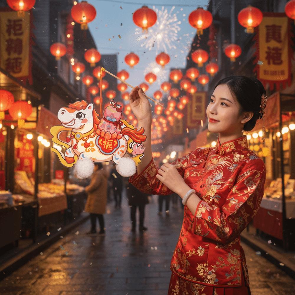 Cartoon New Year Lanterns Traditional Waterproof Handheld Lanterns PVC DIY Material Packages Luminous Lantern School Project