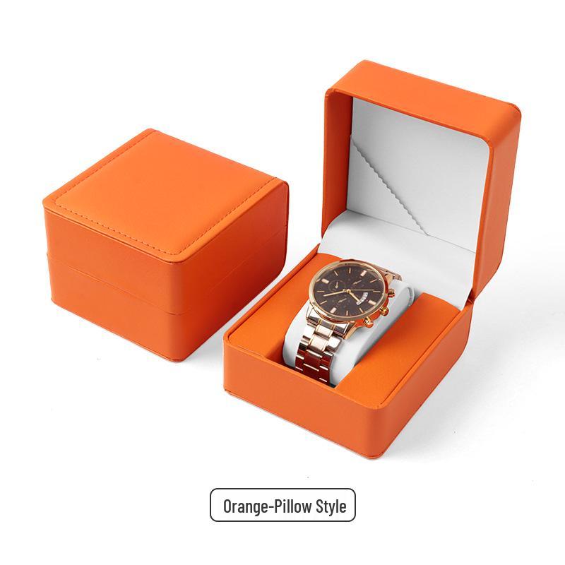 Men's Rounded Corner PU Leather Watch Box - Stylish Flip-Top Design for Storage and Packaging
