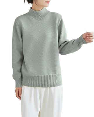 Hut Knit Loose High Long for Fall and Winter Bear's Women's Sweater, Fit, Neck, Warm, Soft, Oversized, Versatile, Sleeves, Thick, Figure-Flattering,