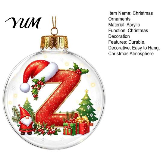 Indoor Outdoor Xmas Hanging Ornaments 26?Letter Acrylic Christmas Ball Ornament, 3D Crystal Style Alphabet Holiday for Home Pendant, Tree