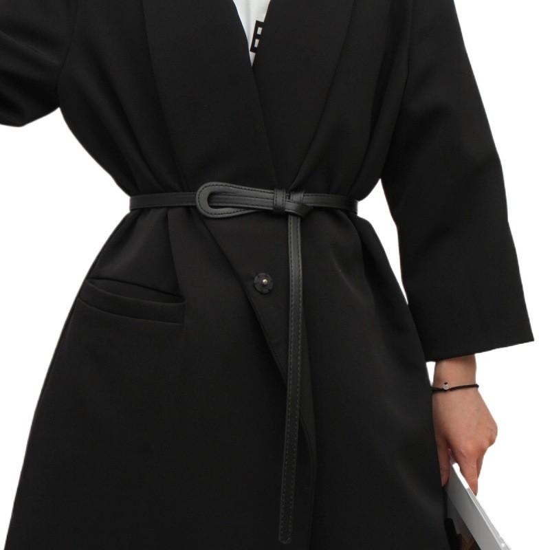 Fashionable Black Thin Waist Belt For Women With Trendy Knot Design For Chic Outfits