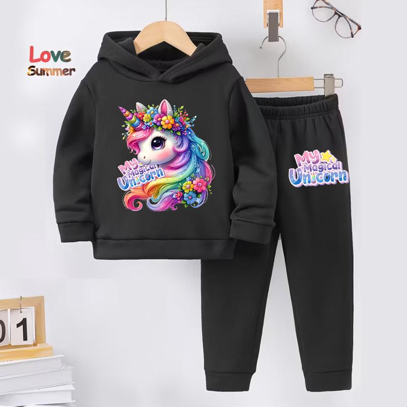 Einhorn Hoodies Warme Fleece-gefütterte Mädchen Einhorn Hoodies Und Sporthosen 2tlg Mädchen Sweatshirt Anzug Trainingsanzug Herbst Und Winter