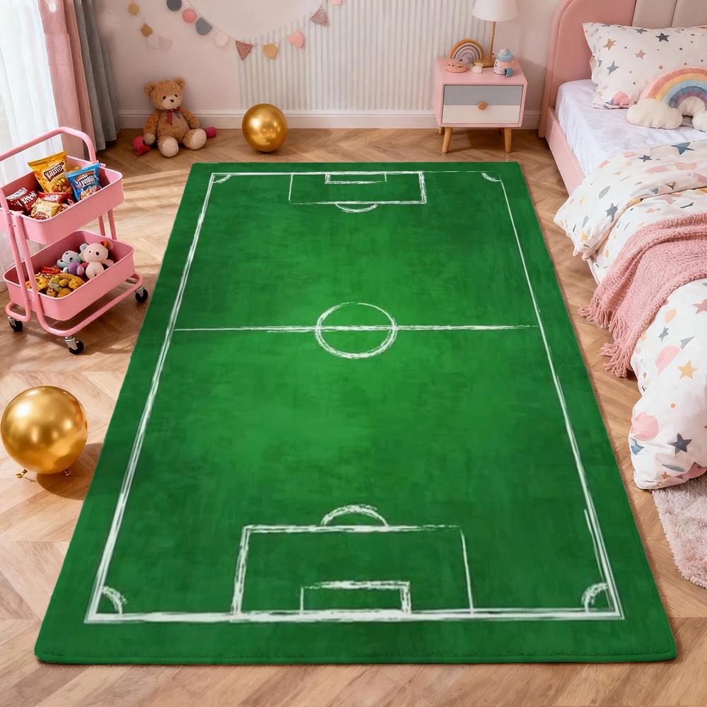 Green Soccer Field Indoor Rug Soft Nonslip Carpet For Living Room Play Area Hallway Home Party Decor Valentine'S Day Gift