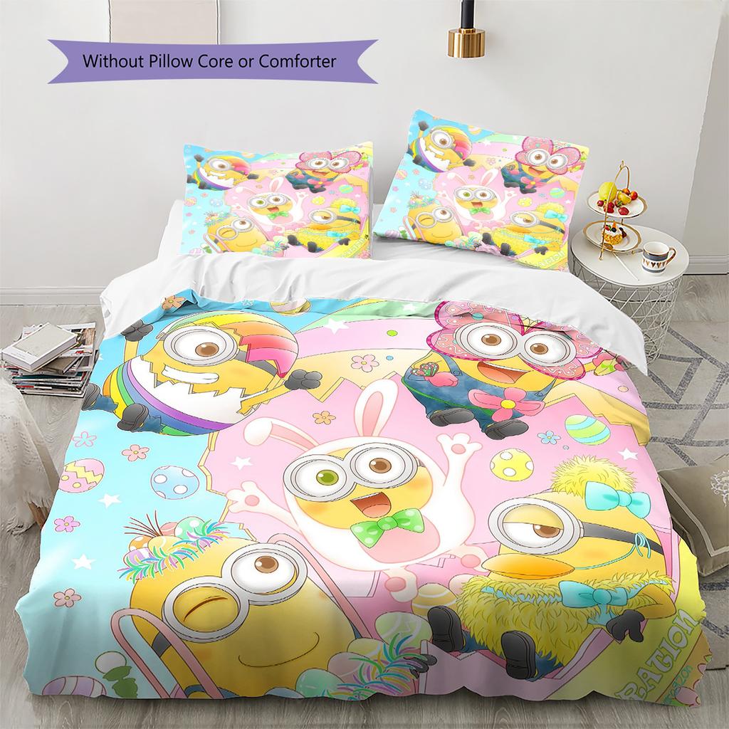 Minions Pattern Bedding Quilt Set Home Decoration Gift (1 * Duvet Cover + 2 * Pillowcase Without Core)
