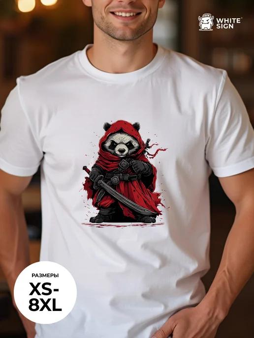Oversized autumn T-shirt with  Samurai Panda  print 3XL