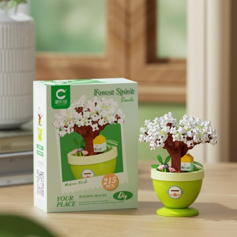 Lustige Mikro-Bausteine Spielzeug Mikro-Landschaft Blumen und Baumhaus Kinder Montage Puzzle Schreibtischdekoration