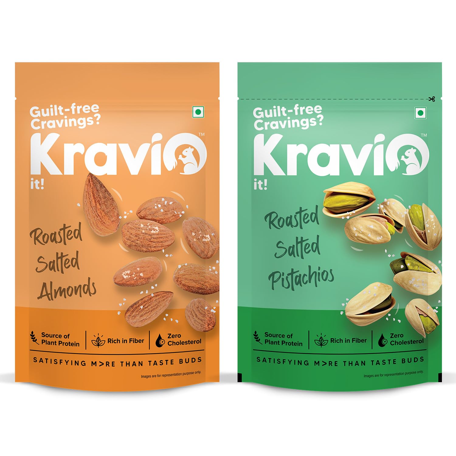 

Kravio Premium Roasted Salted Almonds & Pistachios (2 X 200g) | Zero Cholesterol Natural Whole California Badam & Inshell Pista Nuts & Dry Fruits